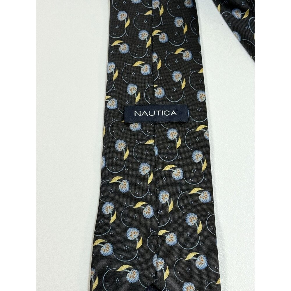 Nautica Mens Silk Floral Patterned Tie Dark Navy Old Money Academia Preppy‎ - Picture 6 of 9
